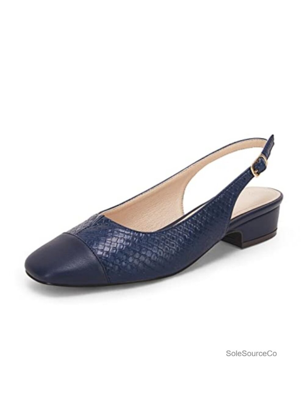Women's Slingback Low Heels Closed Toe Chunky Block Heel Comfortable Office